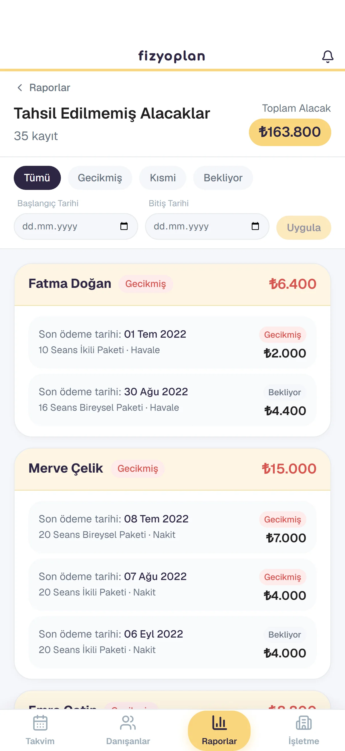 Ödeme takibi ekranı