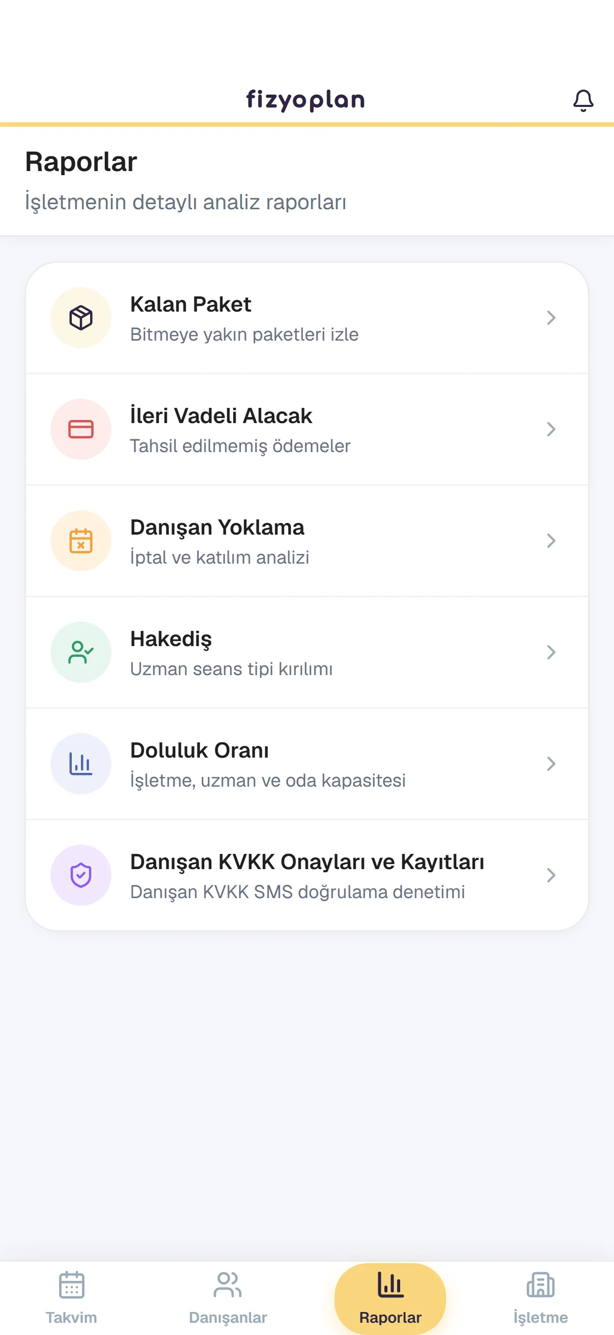 Verim artıran raporlar ekranı