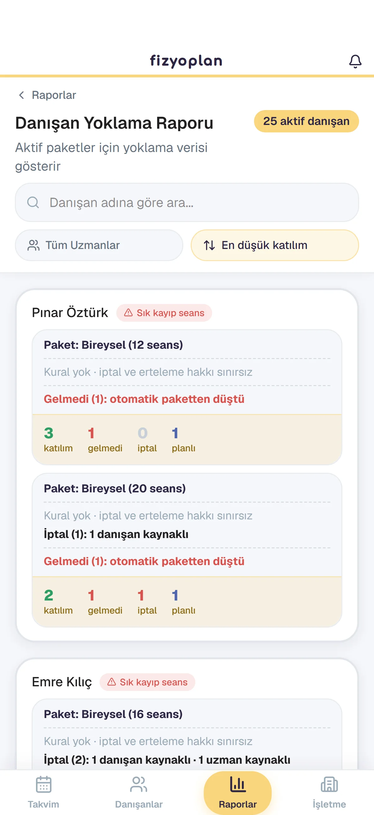 Pratik yoklama takibi ekranı